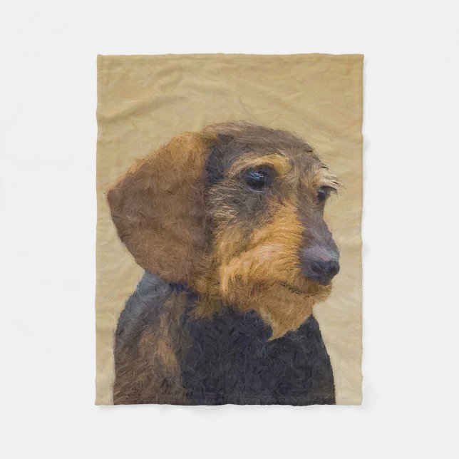 Målning av korthalsdachshund - Original konst av h Fleecefilt (Framsidan)