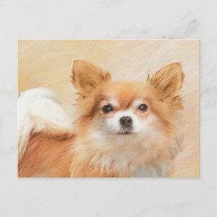 Målning av långhårig chihuahua-hund Original konst Vykort