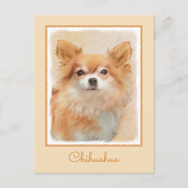 Målning av långhårig chihuahua Original konst Vykort (Framsida)