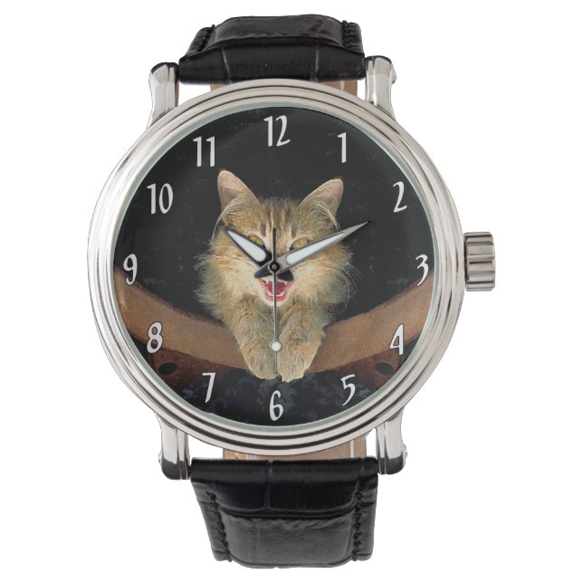 Målning av mattor - Cute Original Cat Art Armbandsur (Framsida)
