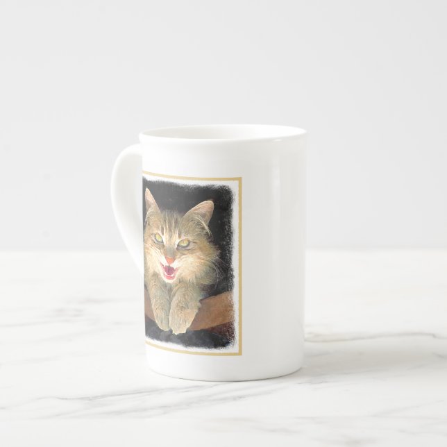Målning av mattor - Cute Original Cat Art Benporslin Mugg (Framsida vänster)