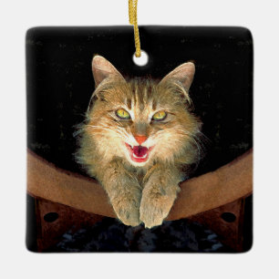 Målning av mattor - Cute Original Cat Art Julgransprydnad Keramik