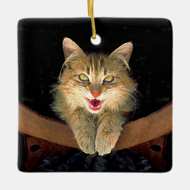 Målning av mattor - Cute Original Cat Art Julgransprydnad Keramik (Framsida)