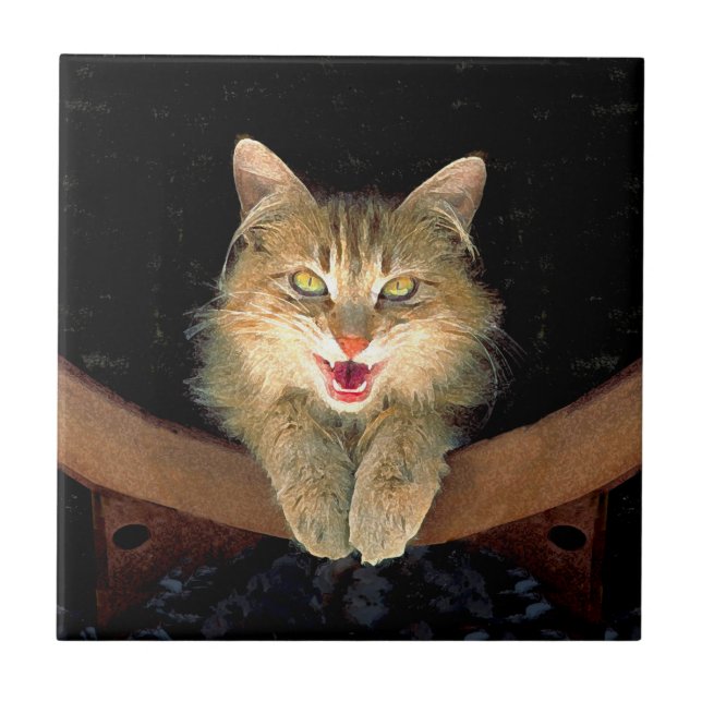 Målning av mattor - Cute Original Cat Art Kakelplatta (Framsidan)