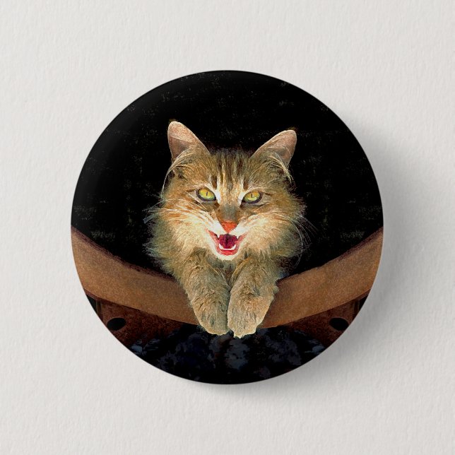 Målning av mattor - Cute Original Cat Art Knapp (Framsida)