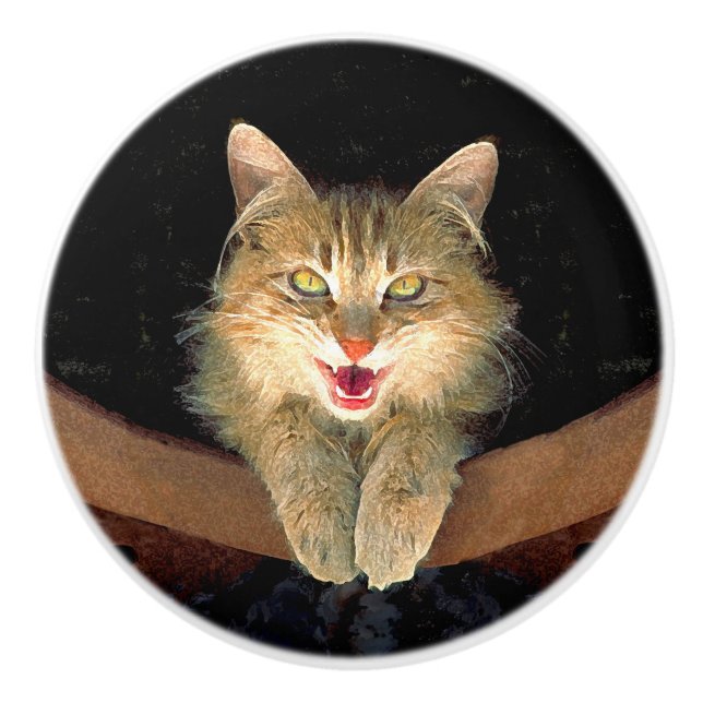 Målning av mattor - Cute Original Cat Art Knopp (Framsidan)