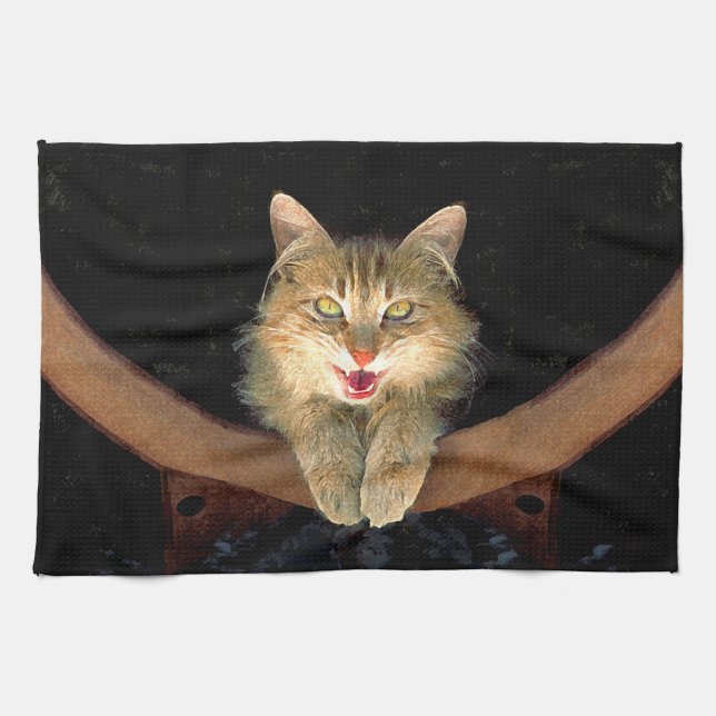 Målning av mattor - Cute Original Cat Art Kökshandduk (Horisontell)