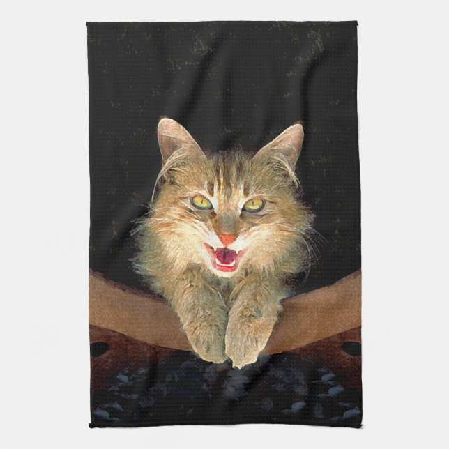 Målning av mattor - Cute Original Cat Art Kökshandduk (Vertikal)
