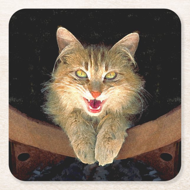 Målning av mattor - Cute Original Cat Art Underlägg Papper Kvadrat (Framsidan)