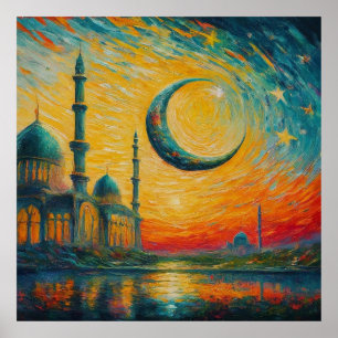 Målning av mosmisk moské Crescent Stars Poster