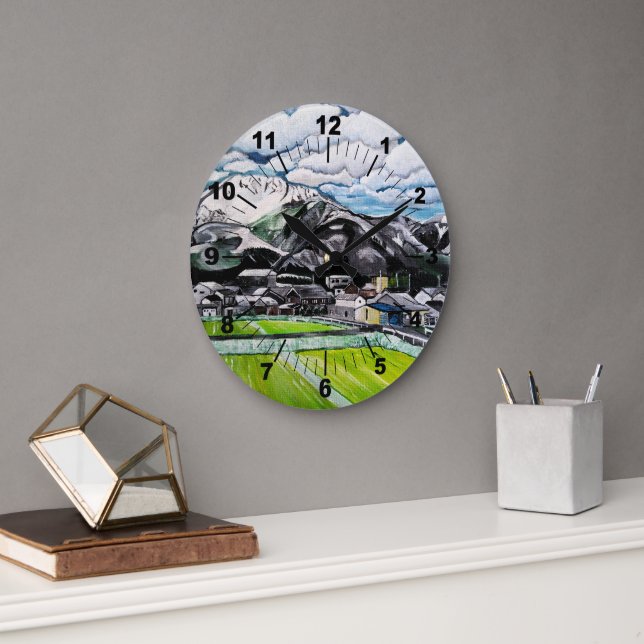 Målning av Mount Fuji av Alfred Fox Stor Klocka (Kontor)