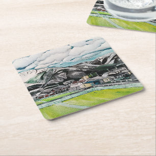 Målning av Mount Fuji av Alfred Fox Underlägg Papper Kvadrat