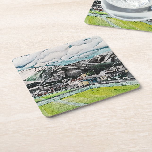 Målning av Mount Fuji av Alfred Fox Underlägg Papper Kvadrat (Vinklad)