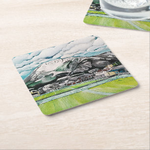 Målning av Mount Fuji av Alfred Fox Underlägg Papper Kvadrat