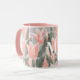 Målning av Namn monogram Peach Tulips för elegant- Mugg