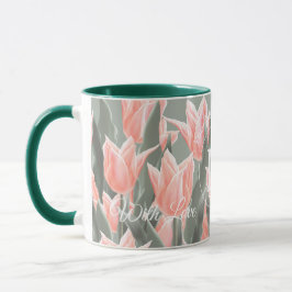 Målning av Namn monogram Peach Tulips för elegant- Mugg