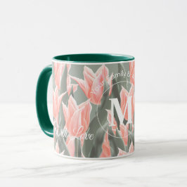 Målning av Namn monogram Peach Tulips för elegant- Mugg