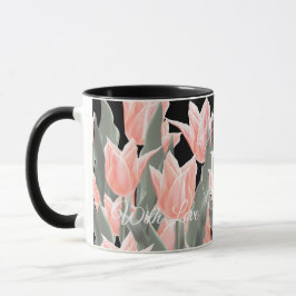 Målning av Namn monogram Peach Tulips för elegant- Mugg