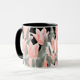 Målning av Namn monogram Peach Tulips för elegant- Mugg