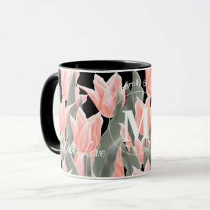 Målning av Namn monogram Peach Tulips för elegant- Mugg