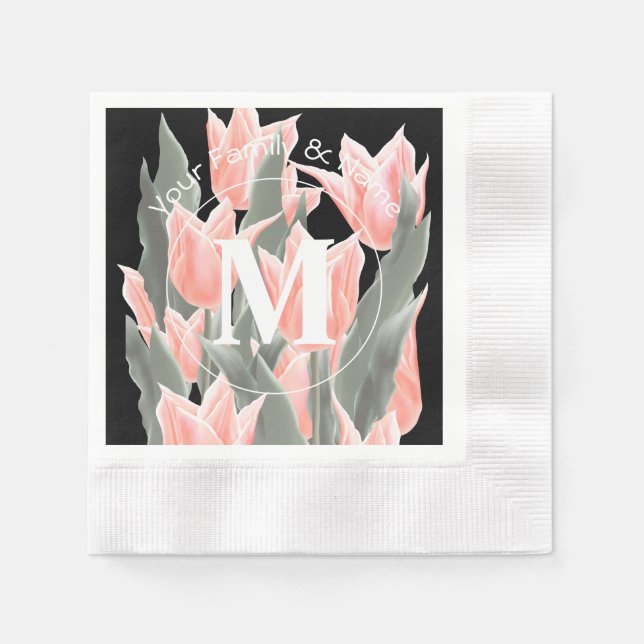 Målning av Namn monogram Peach Tulips för elegant- Pappersservett (Framsidan)