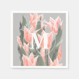 Målning av Namn monogram Peach Tulips för elegant- Pappersservett