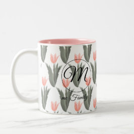 Målning av Namn monogram Peach Tulips för elegant- Två-Tonad Mugg
