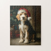 Målning av Otterhound-valp jul