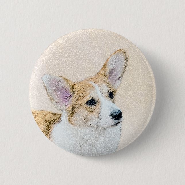 Målning av Pembroke Welsh Corgi - Original konst a Knapp (Framsida)