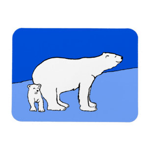 Målning av Polar Bear Mamma och Unge - Naturvård Magnet