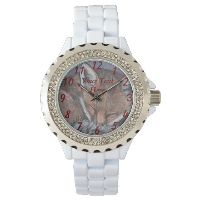 målning av rödräv som sover vilt armbandsur (Framsida)