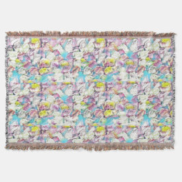 Målning av rosa, gult och vit ros filt