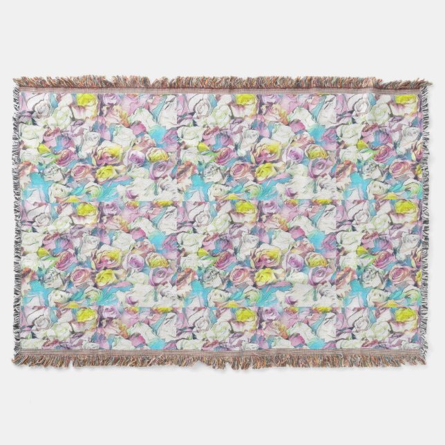 Målning av rosa, gult och vit ros filt (Framsidan)