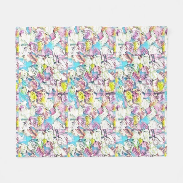 Målning av rosa, gult och vit ros fleecefilt (Framsidan (Horisontell))