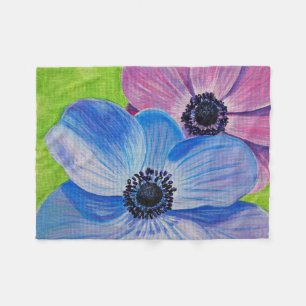 Målning av rosa och Lila Anemones Fleecefilt