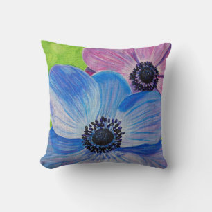 Målning av rosa och Lila Anemones Kudde