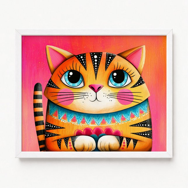 Målning av rosa och orange tabbymössa med blå ögon poster (Blue Eyed Pink and Orange Tabby Cat Painting Poster)