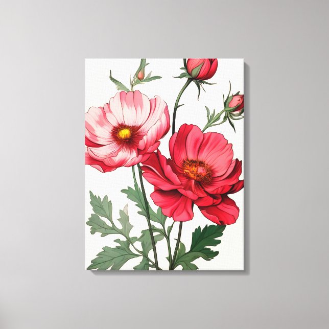 Målning av Rosa och rödpoppies Canvastryck (Framsida)
