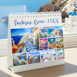 Målning av Santorini Grekland Resedisk Kalender