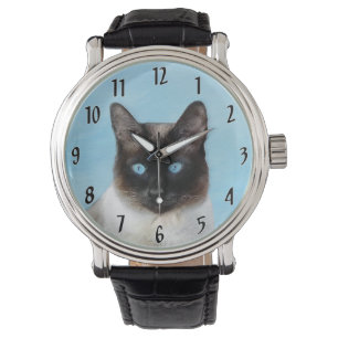 Målning av siamesisk katt - Cute Original Cat Art Armbandsur