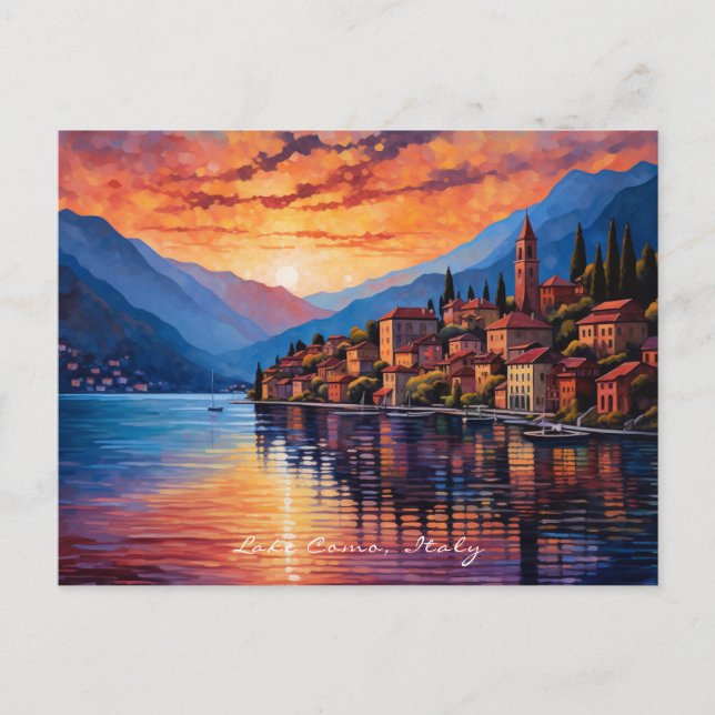 Målning av Sjö Como Sunset | Italien Resor | Art Vykort (Framsida)