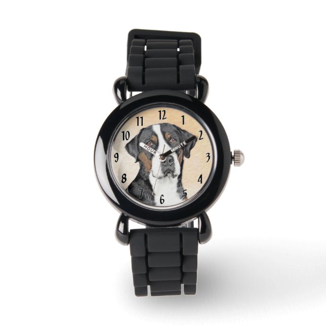 Målning av stor schweizisk bergshund - Originalkon Armbandsur (Framsida)