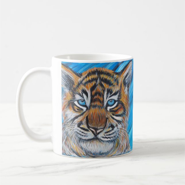 Målning av tiger med blåa ögon kaffemugg (Vänster)