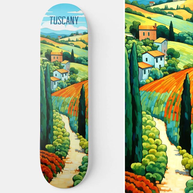 Målning av Toscana-Italien | Resekonst Mini Skateboard Bräda 18,5 Cm (Painting of Tuscany Italy | Travel Art Skateboard)