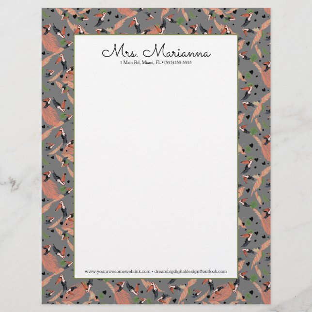 Målning av Toucans och Greenery Bird Mönster Brevhuvud (Framsida)