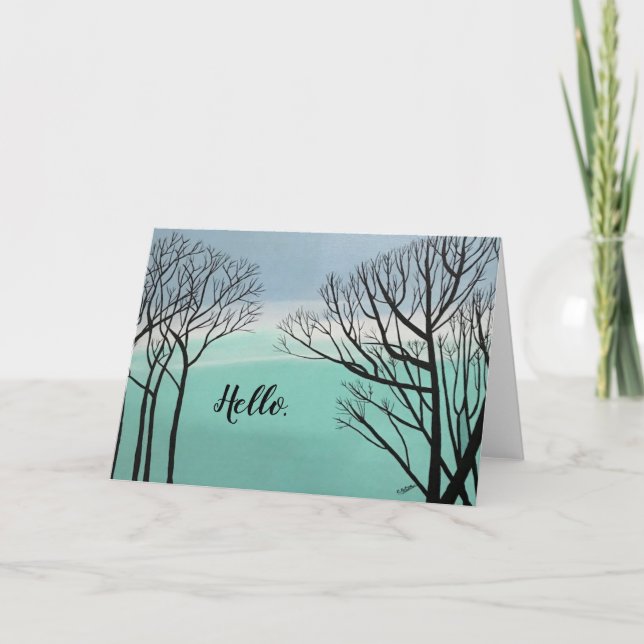 Målning av Träd i Silhouette Himlar Clouds Cards Kort (Framsida)