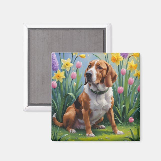Målning av Treeing Walker Coonhound med vårblommor Magnet (Front/Back)
