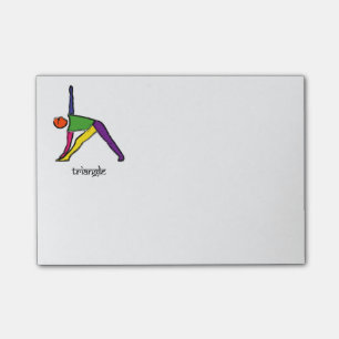Målning av triangelyoga-attityd med sanskrit text. post-it block