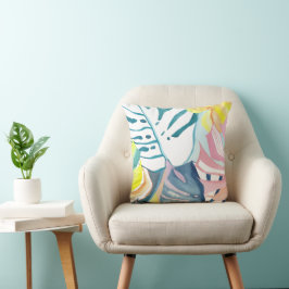 Målning av Tropical Monstera Plant Abstrakt Painti Kudde