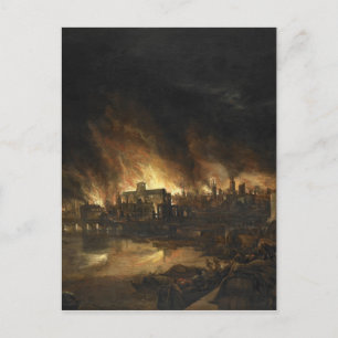 Målning av Underbara branden i London, 1700-talet Vykort